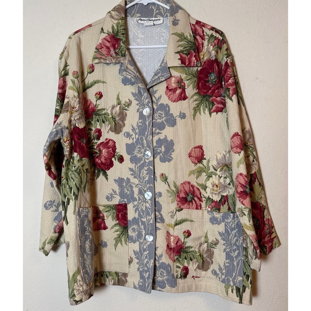 Norm Thompson Petite Large Floral Tapestry Button Front Jacket